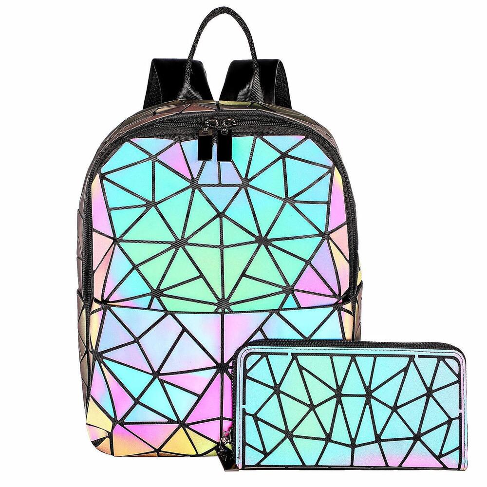 5271 Geometric Luminous Purses and Handbags Holographic Reflective Backpack
